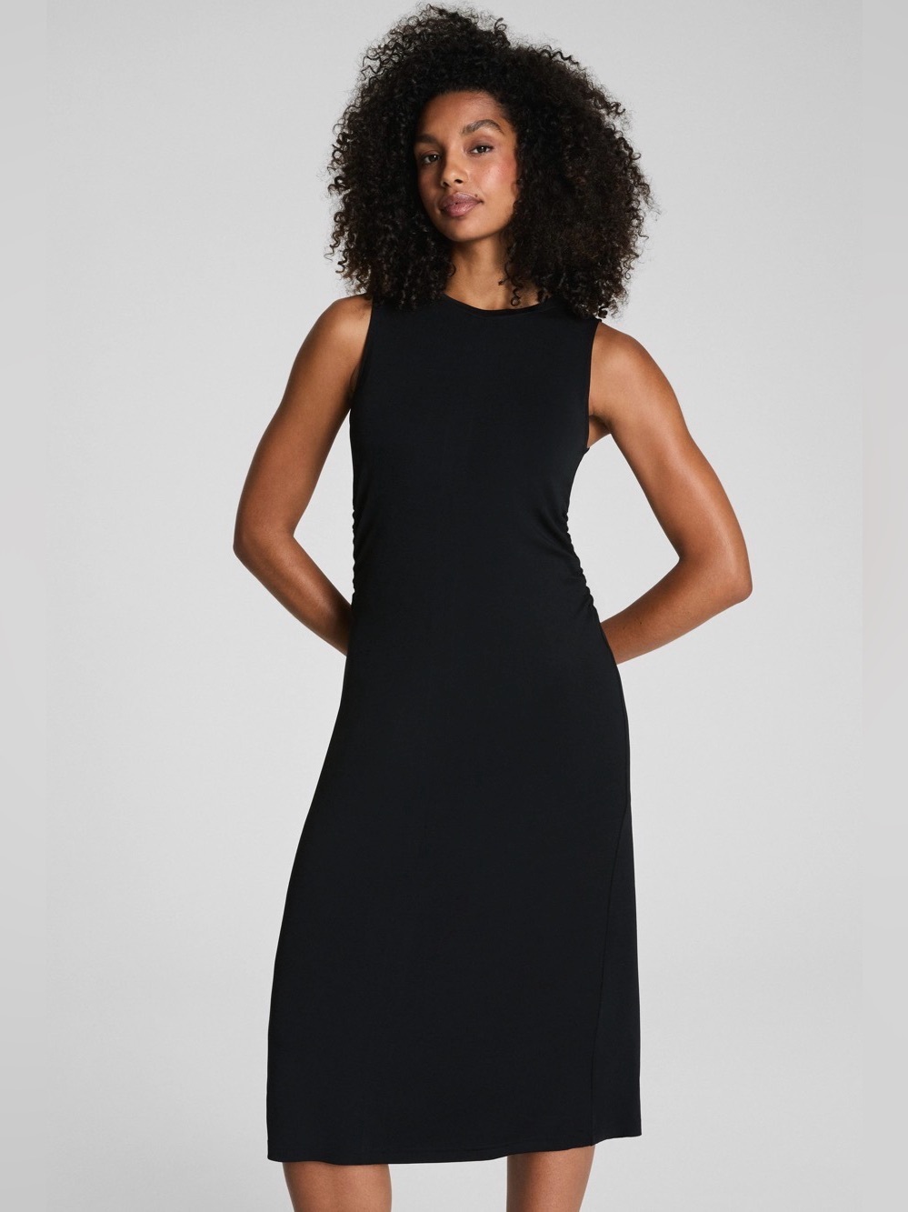 SPANX Sleek Jersey Crewneck Ruched Midi Dress Black XL NWT